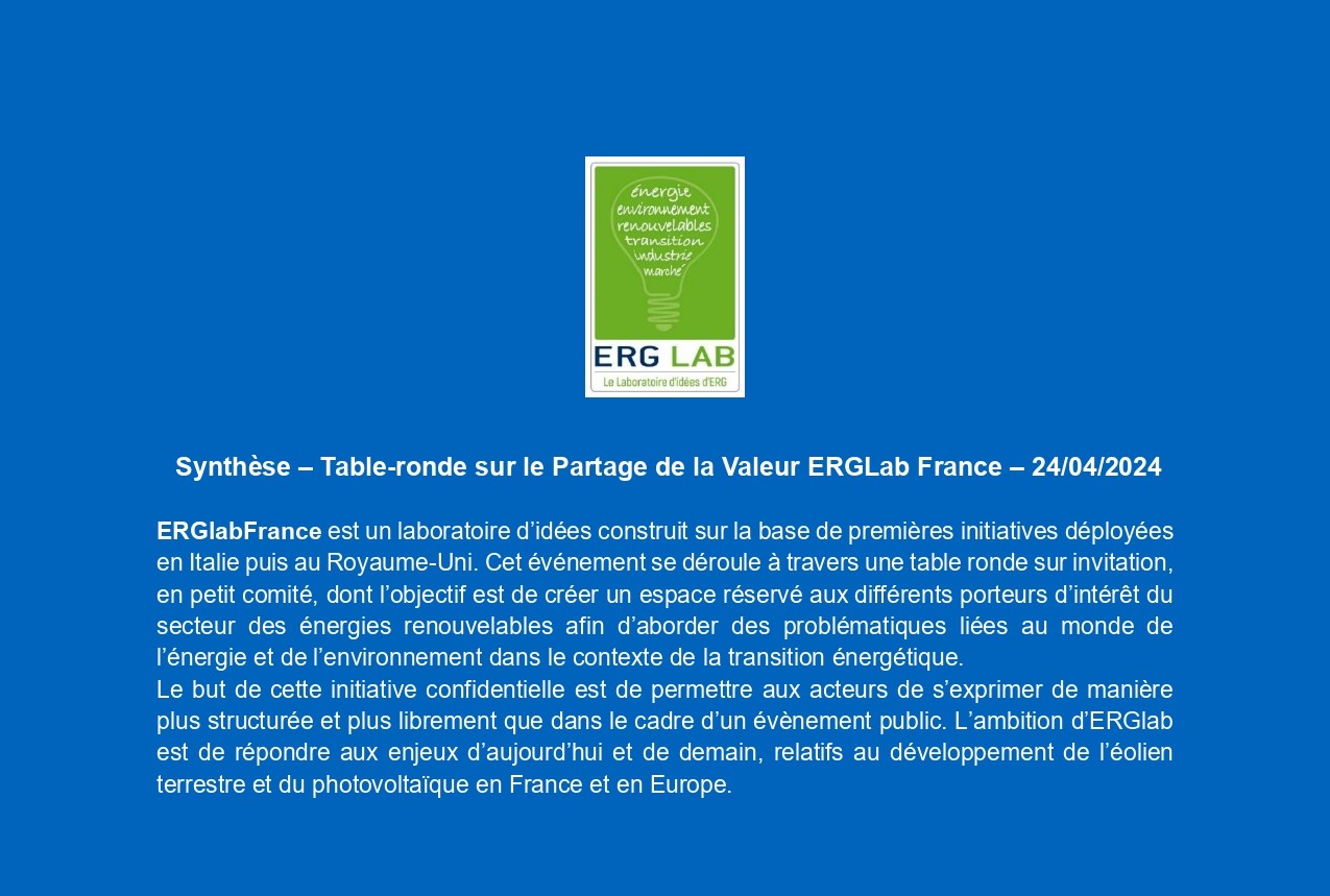 6ème ERG Lab : Partage de la valeur sur les projets d'énergies renouvelables